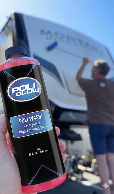 Poli Glow Poli Wash – 32 oz Concentrated Foaming Soap for Boats, RVs & All Vehicle Surfaces – pH Neutral, Biodegradable – Safe for Poli Glow, Ceramic Coatings, Fiberglass, Gel Coat, Aluminum & Paint