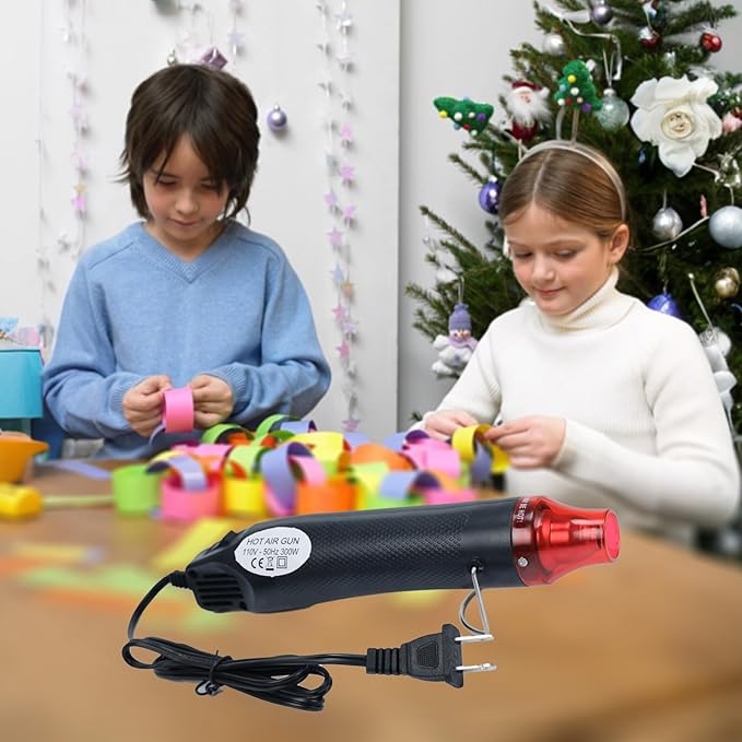 Heat Gun, 110V 300W Handed Hot Air Gun for Crafting, 3.28FT Ultra-Long Cable Portable Heat Gun with Stand and Power Cord for Shrinking Wrapping PVC, DIY Embossing and Drying Paint (Black)