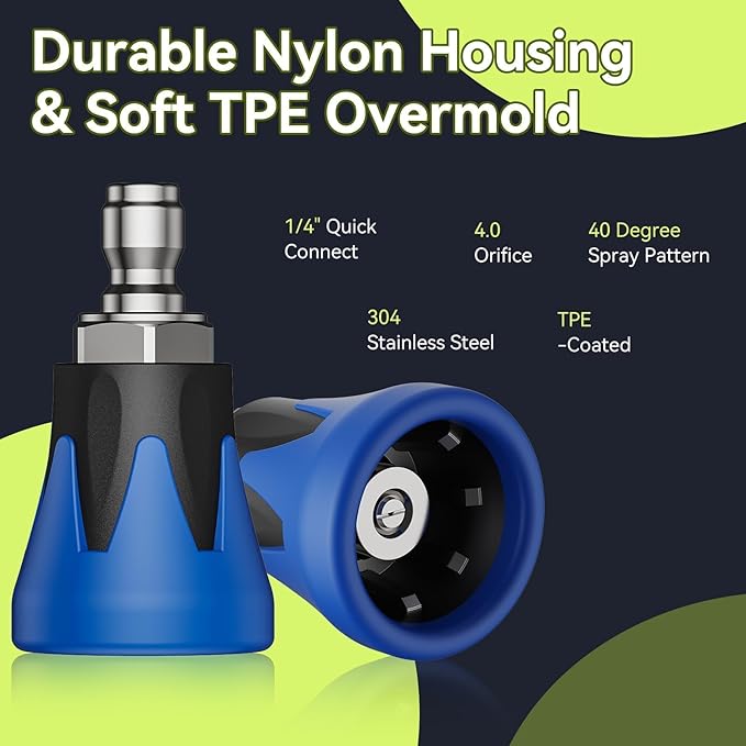 Foam Cannon Dual Connector Accessory, Pressure Washer Double Tip Attachment for Car Wash, 6 Pressure Washer Nozzle Tips, 1/4" Quick Connect, 5000PSI