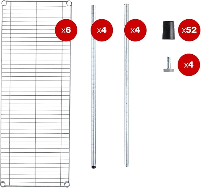 Alera ALE Commercial Wire Shelving, Six-Shelf, 48w x 18d x 72h, Silver