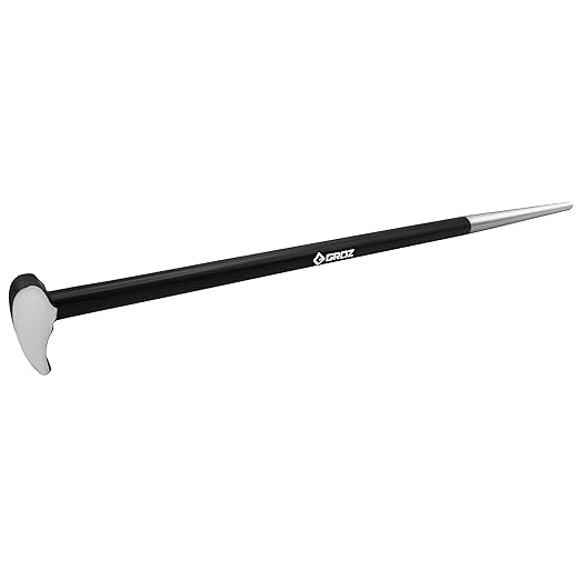 Groz 33153 20" Roll Head Pry Bar - Chrome Vanadium Steel, Heavy-Duty Forged Construction, Automotive Alignment Tool