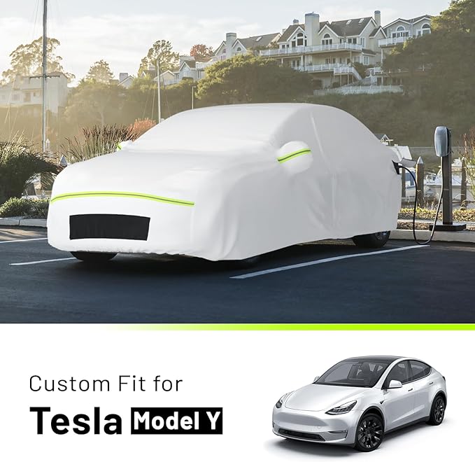 Favoto Car Cover for Tesla Model-Y - Custom Fit Vehicle Cover 6 Layers Waterproof All Weather Outdoor Rain Snow Sun Protection with Ventilated Mesh Charging Port Door Zipper