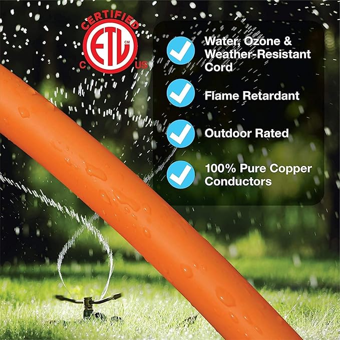 Clear Power 16 Gauge 3Prong Cords (16/2-2-Prong Polarized, Orange, 100 ft)