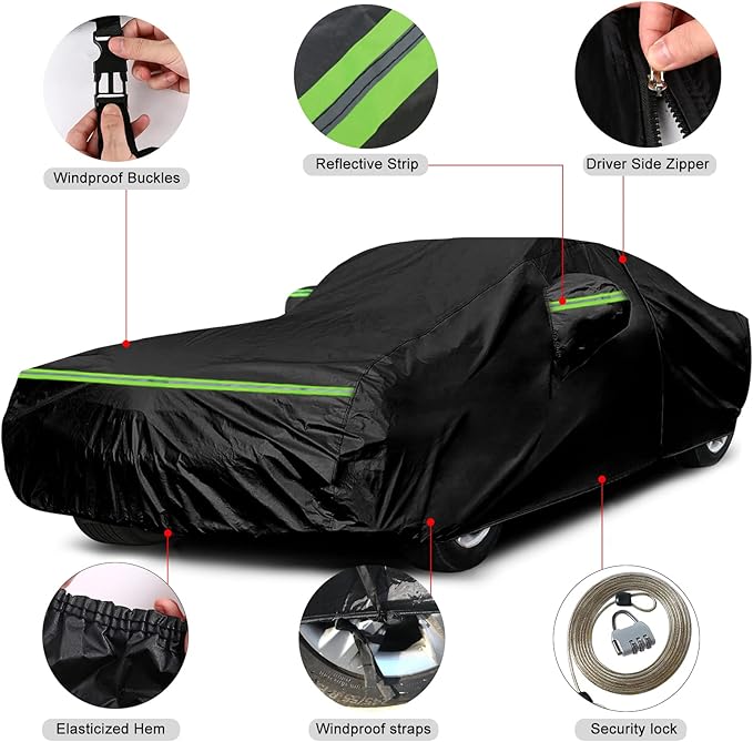 Waterproof Car Cover Replace for 1964-1978 Ford Mustang, 6 Layers All Weather Custom-Fit Mustang Full Car Covers with Zipper Door for Snow Rain Dust Hail Protection (1964-1978)