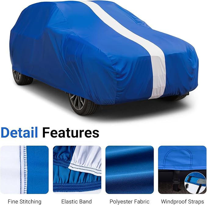Favoto Indoor Car Cover Soft Stretch Dustproof SUV Cover for Automobiles Universal Fit 188-198 Inch Full Car Cover Breathable with Storage Bag Inside Protection Auto Vehicle Cover (Blue-Upgraded)