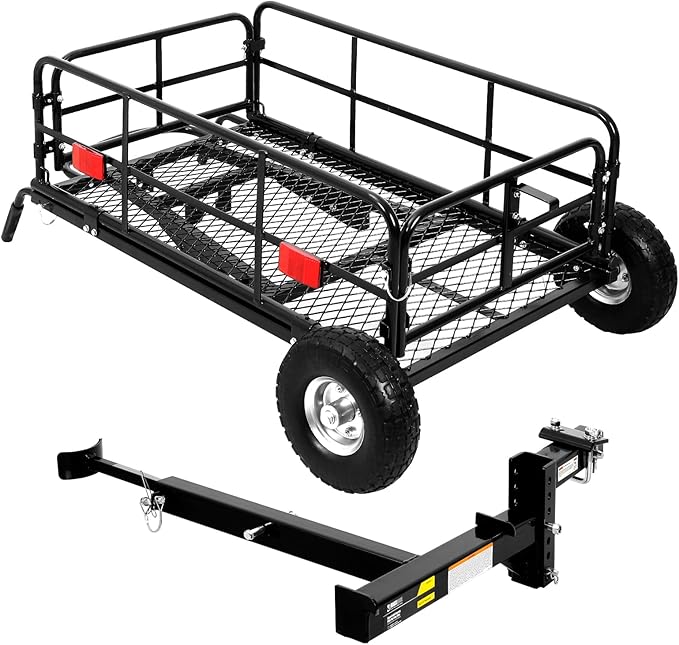 MaxxHaul 50243 Foldable Hitch N Roll Cargo Carrier Cart With Quick Detachable Basket Rack With 10 inch Flat Free Tires for Home Camp Travel Ranch SUV Up to 400 lb. Capacity