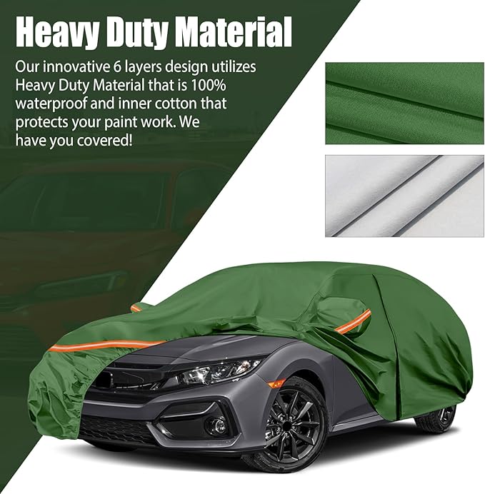 Waterproof Car Covers Replace for 2011-2025 Honda Civic, Multilayer Heavy Duty with Cotton Liner All Weather Custom-fit Car Cover with Zipper Door, Windproof Bands for Snow Rain Dust Protection