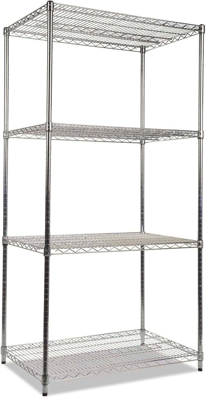 Alera SW503624SR Wire Shelving Starter Kit, 4 Shelves, 36w x 24d x 72h, Silver