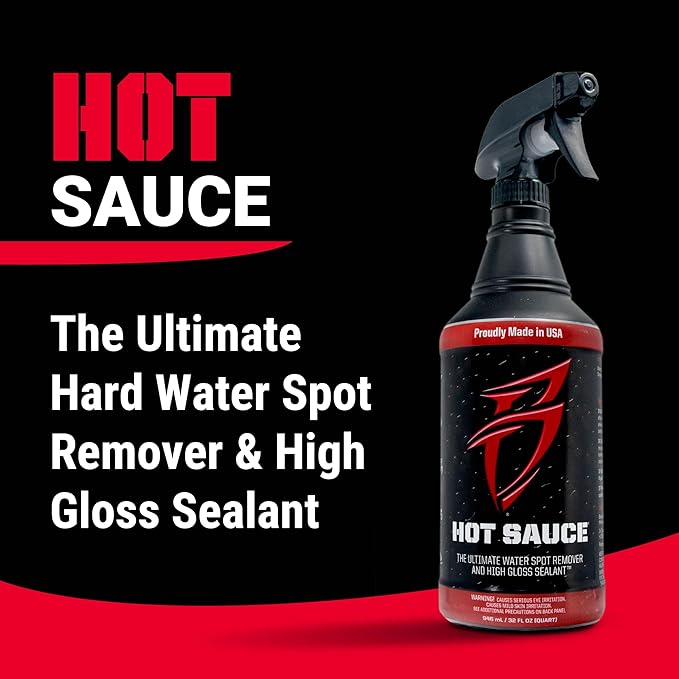 Boat Bling Hot Sauce Premium Hard Water Spot Remover w/High-Gloss Wax Sealants, 32 oz., black