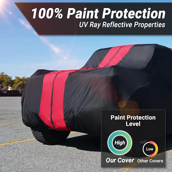 iCarCover Custom SUV Cover for Mazda Mazda2 Hatchback (2011-2014) Waterproof All Weather Rain Snow UV Sun Protector Full Exterior Indoor Outdoor Car Cover (Stripe - Black/Red)