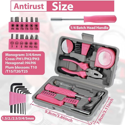 48pcs Small Tool Kit, Pink Mini Tool Kit for Women, Multi-Purpose Home Hand Tool Set with Case, Basic Household Tool Kit for College, Dorm, Office, Garage