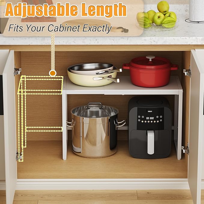 110 LBS Expandable Heavy Duty Storage Shelves,Metal Shelving Unit For Kitchen Garage Warehouse Cabinet Pantry , Adjustable Storage Rack Shelf Organizer For Pots Pans Microwave Small Appliance White