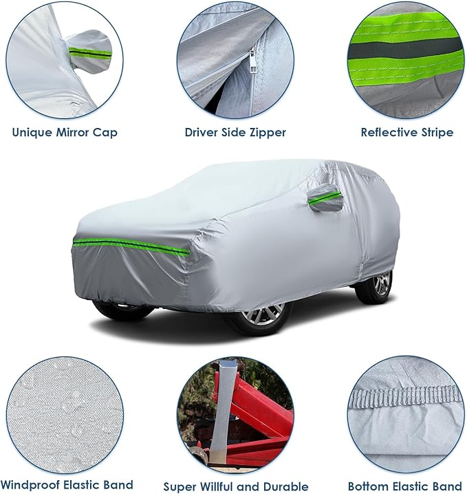 AUQDD 6-Layers Premium Sedan Car Cover Waterproof All Weather Weatherproof UV Sun Protection Snow Dust Storm Resistant Outdoor Exterior Custom Form-Fit Full Padded Car Cover with Straps 188"-198" K3