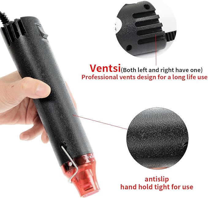 Heat Gun for Crafting, 110V 300W Handed Hot Air Gun, 3.28FT Ultra-Long Cable Portable Heat Gun with Stand and Power Cord for Shrinking Wrapping PVC, DIY Embossing and Drying Paint (Black)