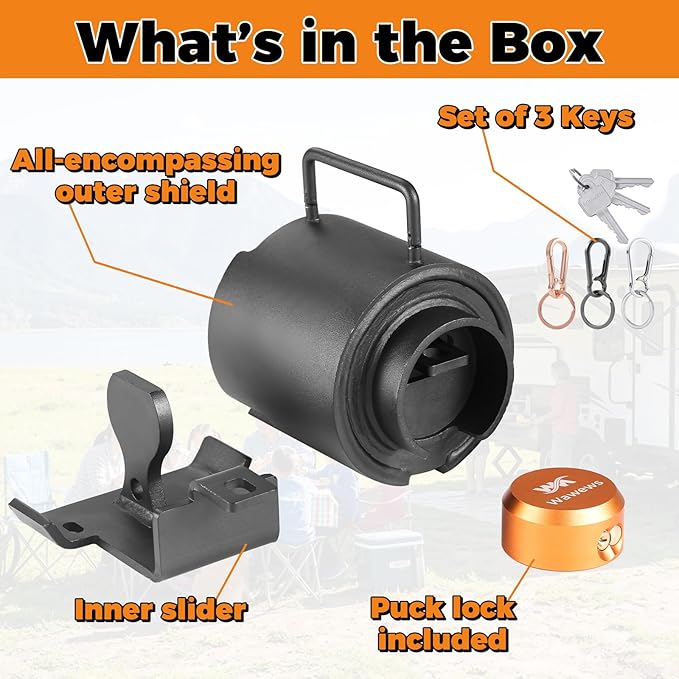 Trailer Lock Fits 2-5/16" Couplers, Heavy Duty Trailer Tongue Lock, Anti-Theft, Anti-Smashing, Secures Safety Chains, Steel Tow Hitch Lock with Handle for RV, Cargo, Camper, Dump Trailer