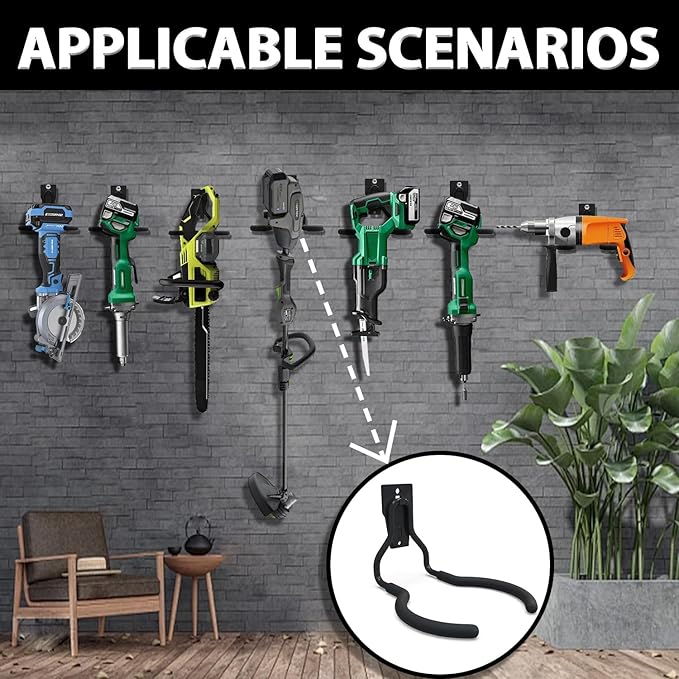 3-H Weed Eater Hanger 2 Pack,2 Large Garage Wall Hooks,1 Extension Strap,Utility Weedeater Rack,Tool Hangers for Organizing and Hanging Weed Wacker,Leaf Blower,String Trimmer,Power Tool in Garden