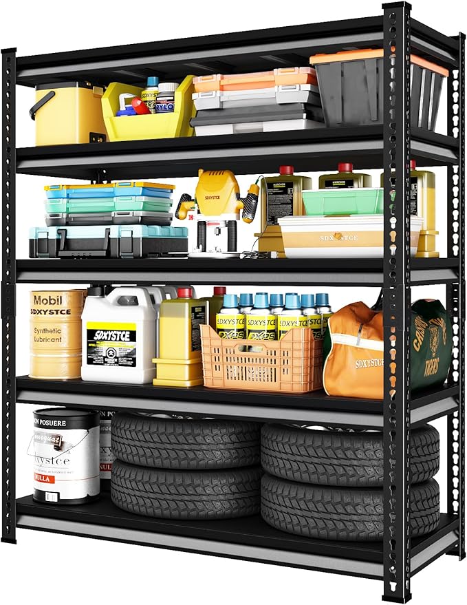 47.2" W Garage Storage Shelves Heavy Duty, 2800LBS Loads Adjustable Garage Shelving, 5-Tier Metal Shelving Units and Storage Racks, Industrial Utility Shelf,47.2" Wx17.7 Dx78 H, Black