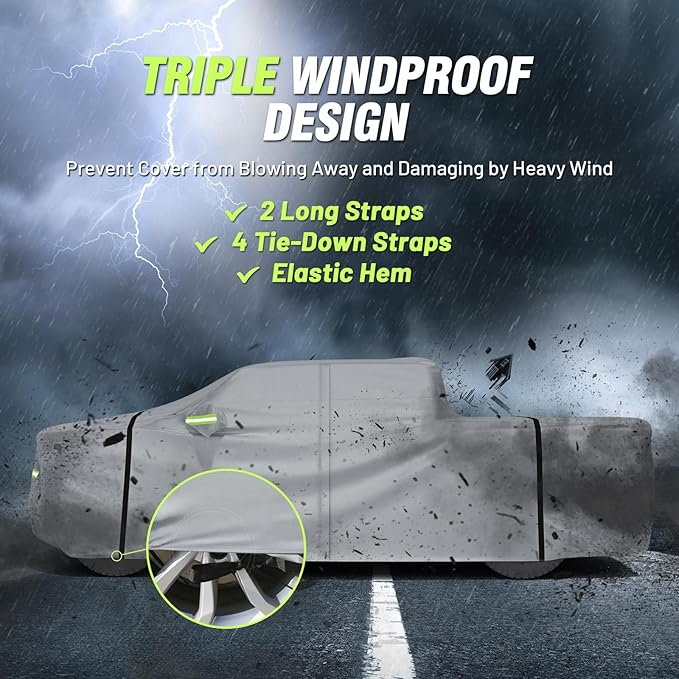 Favoto Truck Cover Waterproof Outdoor - All Weather 6 Layers Heavy Duty Pickup Cover Dust Rain Sun Protection Universal Fit for Chevy Silverado, Dodge Ram 1500, Ford F150 (Length Up to 242 inch)