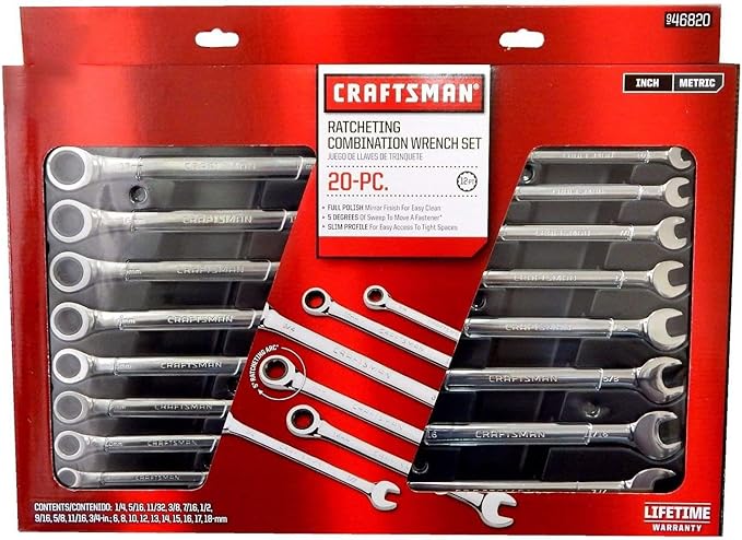 Craftsman 20 pc Combination Ratcheting Wrench Set Metric MM & Standard SAE