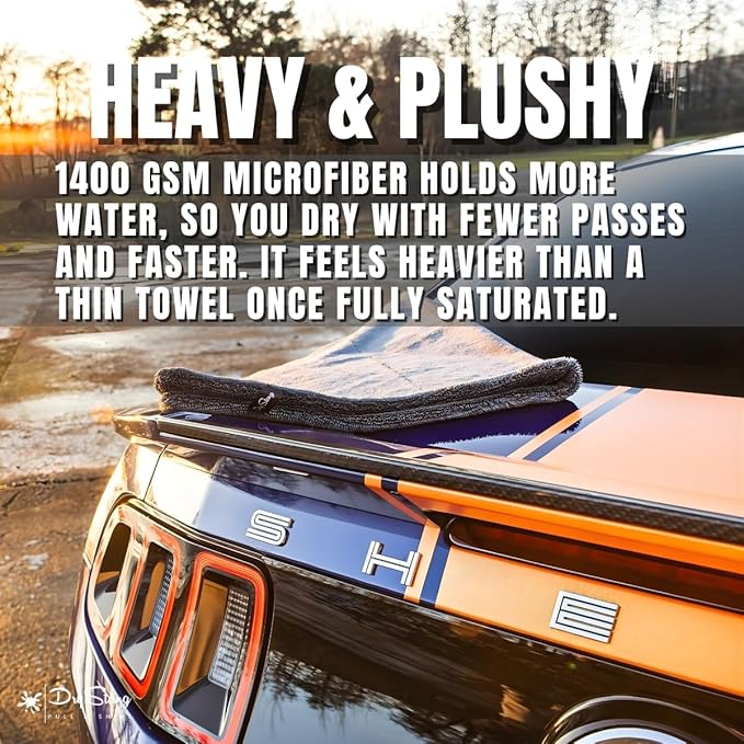 Premium DryStang Car Drying Towel, 1400 GSM Extra Large 24"x36" Double Sided Microfiber Drying Towel Car Truck, Durable XL, Ultra Absorbent Drying Towel, No Lint, No Scratch, No Water Spots, No Streak