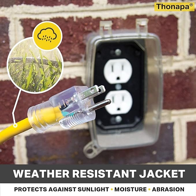 Thonapa Lighted Outdoor Extension Cord 75 ft - 12 Gauge 15 Amp Heavy Duty Power Extension Cords - SJTW - Great for Major Appliances, Power Tools, Garden Supplies - Yellow