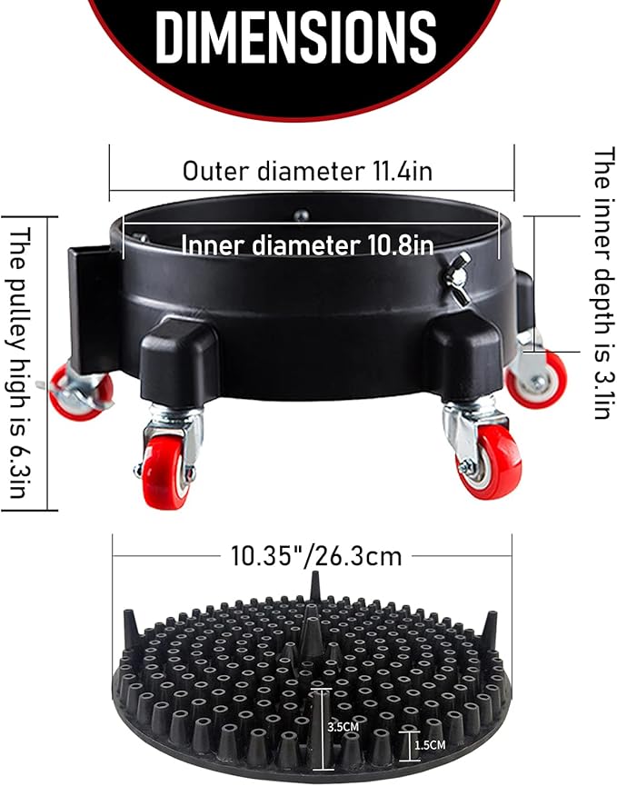5 Gallon Bucket Dolly with Grit Trap,Removable Rolling Car Wash Buckets with 360 Degree Wheels,11.5'' Car Washing Bucket Organizer Detailing Smoother Maneuvering