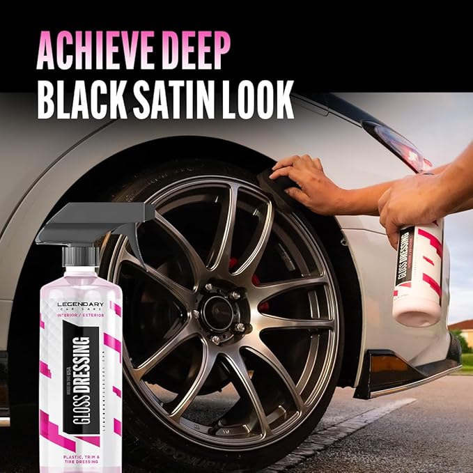 Legendary Gloss Dressing 16oz - Tire Shine Spray & Plastic Restorer - Water Based & Non-Greasy Interior/Exterior Detailing Spray - Trim, Rubber, Vinyl & Plastic Restorer for Cars (2Pack)