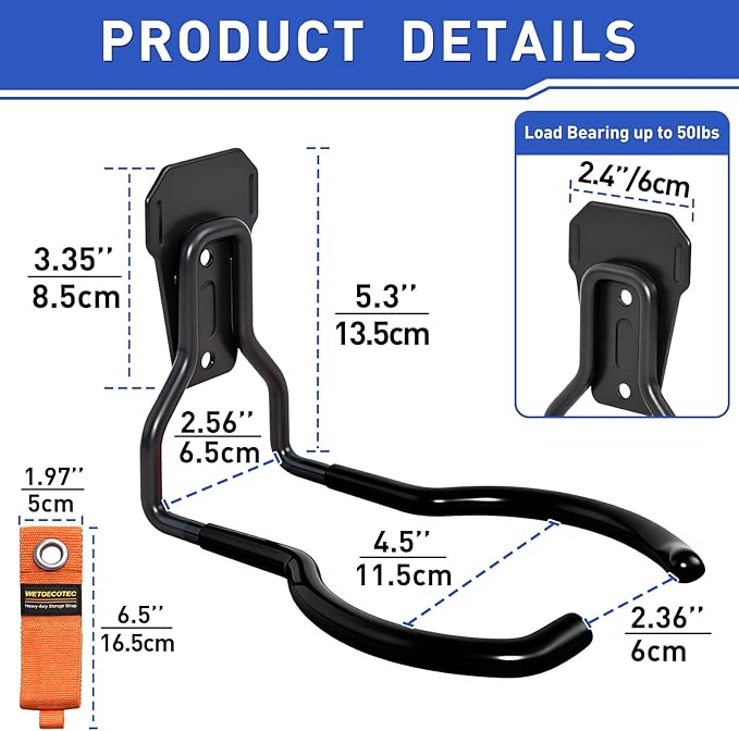 Heavy Duty Garden Power Tool Hanger, Garage Storage Utility Hooks with Storage Straps, Electric Tool Hooks, String Trimmer Hangers, Garden Tool Organizer, Weedeater Rack (1, Black)