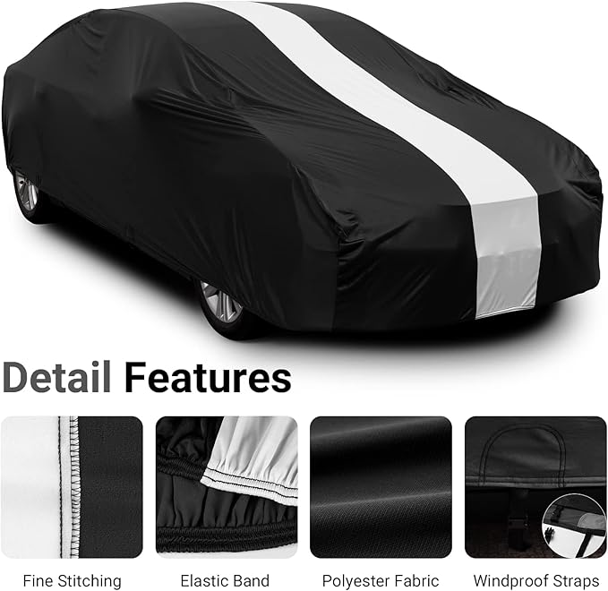 Favoto Dustproof Car Cover Indoor - Sedan Stretch Cover Universal Fit 177-193 Inch Inside Protection Full Car Cover with Storage Bag Breathable Windproof All-Weather Auto Vehicle Cover
