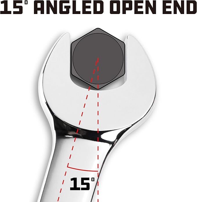 Powerbuilt SAE 7/16-Inch Combination Wrench, 12 Point Double Ended Box and Open End, 15 Degree Offset - 644143