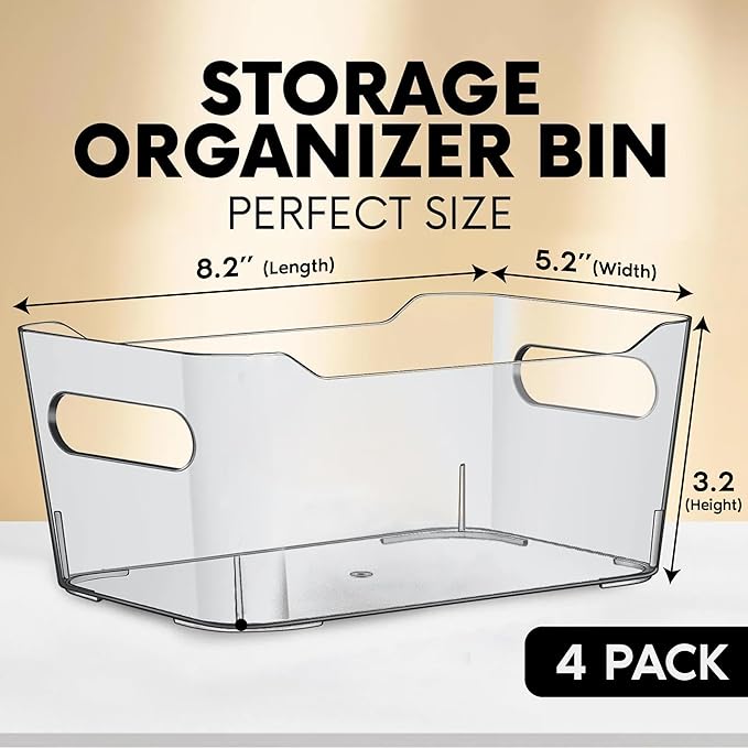 CONTROL KITCHEN Small Clear Plastic Storage Bins, Perfect for Organization or Pantry and, Fridge Organizer, Cabinet Organizers