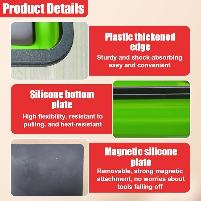 3PCS Collapsible Magnetic Parts Tray Set, Silicone Foldable Magnetic Tool Tray in 3 Different Size for Storage Organizer Screw Bolts Washers Nuts Pins & Other Small Metal Parts (Green)