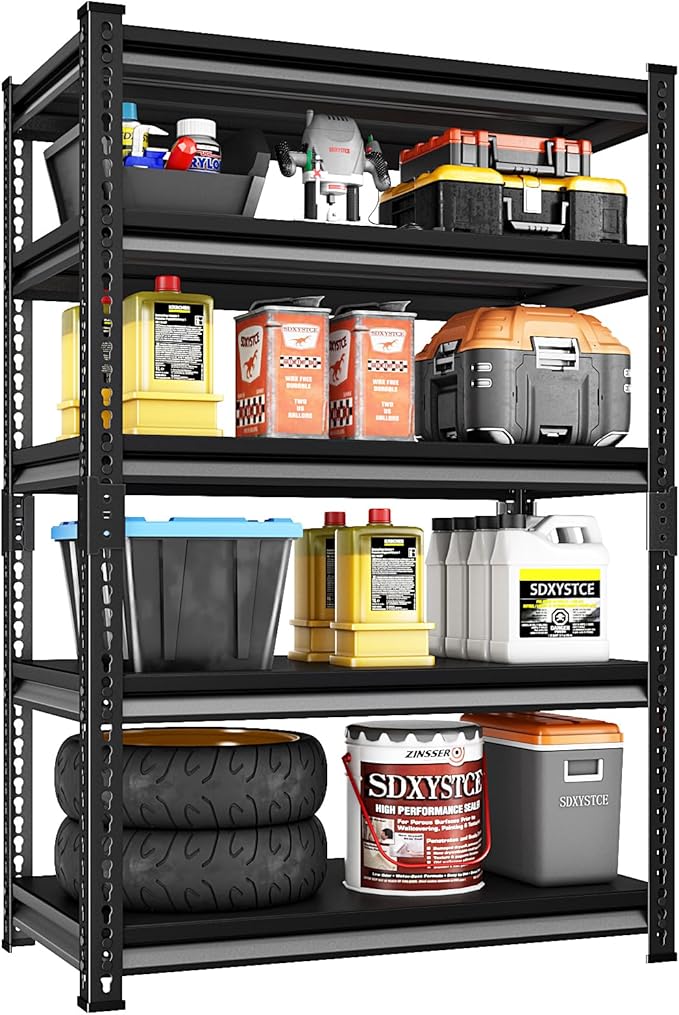Garage Shelving Heavy Duty, 2200 Lbs Loads Garage Storage Shelves Heavy Duty, 5-Tier Metal Shelving Units and Storage for Basement, Retiple Tanks,40''Wx18 Dx72 H,Black