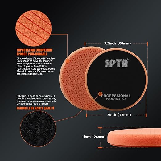 Buffing Polishing Pads, SPTA 5Pcs 3.5 Inch Face for 3 Inch 76mm Backing Plate Mix Cutting force Buffing Pads Cutting Polishing Pad Kit For Car Buffer Polisher Compounding,Polishing, Waxing -FPTFS3-MIX