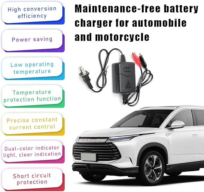 Sealed Lead Acid Battery Charger, 12V 1000mA SLA Battery Charger Maintainer with Short Circuit Protection, Universal Charger Adapter for Car Truck Motorcycle, Car Accessories