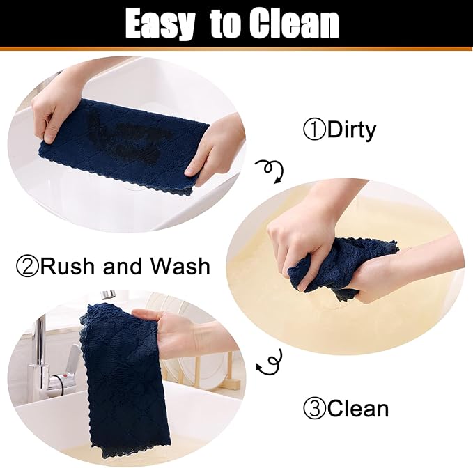 Mordimy 18 Pack Kitchen Cloths Dish Towels (10" x 10", Dark Grey & Navy Blue), Super Soft and Absorbent Dish Cloths, Coral Velvet Microfiber Cleaning Cloth, Nonstick Oil Fast Dry Dishcloths