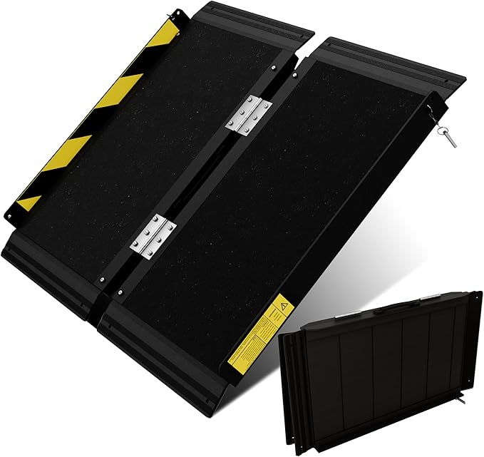 Portable Wheelchair ramp 2FT,Non-Slip Aluminum Threshold ramps for Home Steps,Folding Handicap ramp,doorways,Stairs,Scooter,Weight Capacity 800LBS (2FT(Usable Height 2-6 inch))
