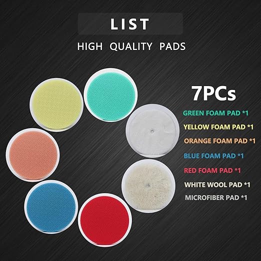 6" Buffing Polishing Pads Kit, 7Pcs 6.5" Backing Plate, Sponge & Woolen Pads - 6" Drill Attachment Set for Car Buffer Polish & Wax (6 Inch (150mm))