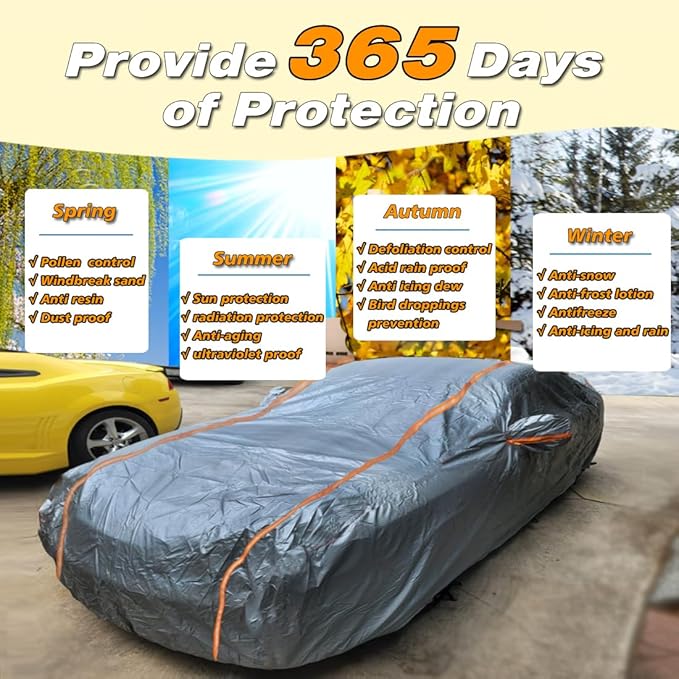 KEYOOG Universal Waterproof Heavy Weight Full Car Covers, Fit Pickup, All Weather, Outdoor Full Cover Weatherproof UV Sun Protection Snow Dust Storm Resistant with PEVA Cotton, Fit Length 230"-260"