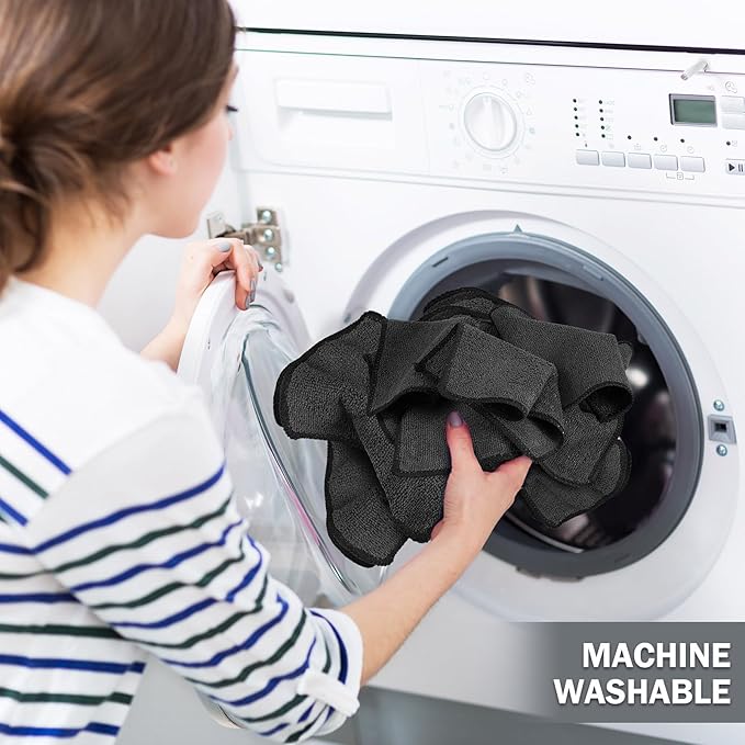 Tanlade Microfiber Cleaning Cloth 6"x6" Cleaning Rags Reasonable Kitchen Towels Microfiber Towels Cars Wash Dry Erase Cloth (Black,30 Pcs)