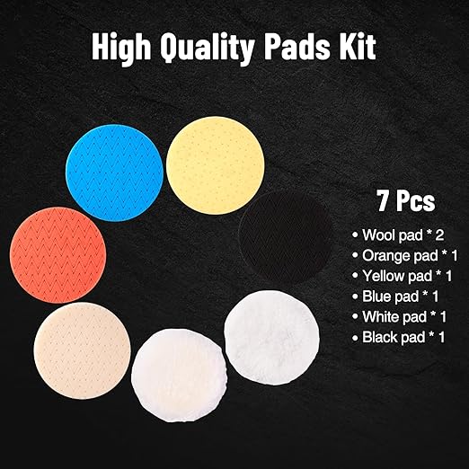 7-PCS Car Detailing Polishing Pad Set: Compatible with 6" Backing Plates, Features Dual Action Sponge Buffing Pads, Ideal for Use with Polishers to Perform Detailing, Waxing and Polishing Work