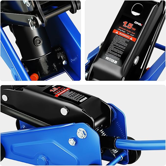 DNA Motoring Low Profile Hydraulic Trolley Service/Floor Jack, 1.5 Ton (3000 lbs) Capacity, Lifting Range 5.5"-15.35",Blue, TOOLS-00675-BL