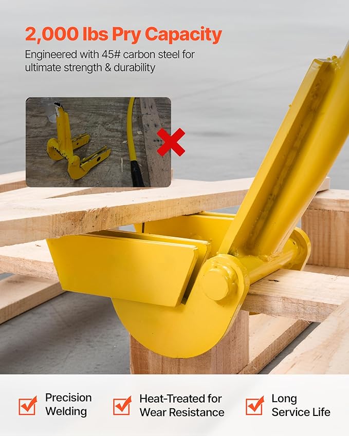 VEVOR Pallet Buster Tool with 41‘’ Carbon Steel Handle, Heavy Duty Wrecking Pry Bar, Articulating Head Deck Board Removal Tool for Non-Damaging Wooden Pallet & Deck Removal