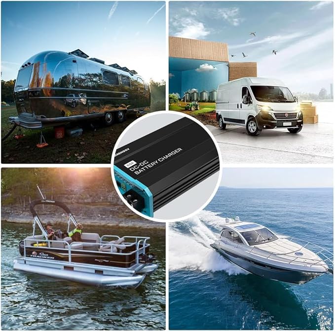 12V 60A DC-DC Battery Charger with LiFePO4 Activation, Waterproof Smart Battery Charger Compatibility with Flooded, Gel, AGM, and Lithium Batteries for RV Marine Truck All Weather