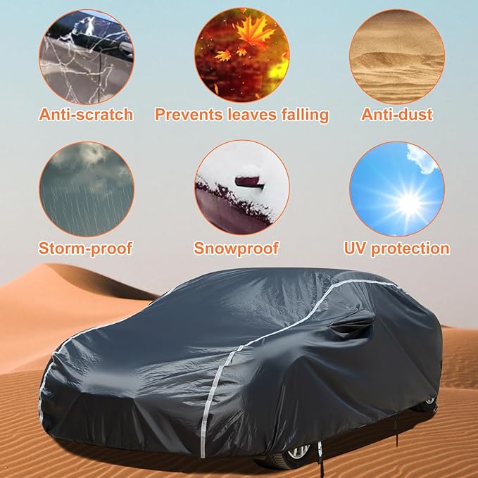 Coverado 6 Layers Car Cover Waterproof All Weather, Soft Cotton Lined Coupe Cover, Outdoor Heavy Duty Car Covers Rain Snow UV Hail Protection, Full Covers Universal Fit for Sports Car (173"-182")