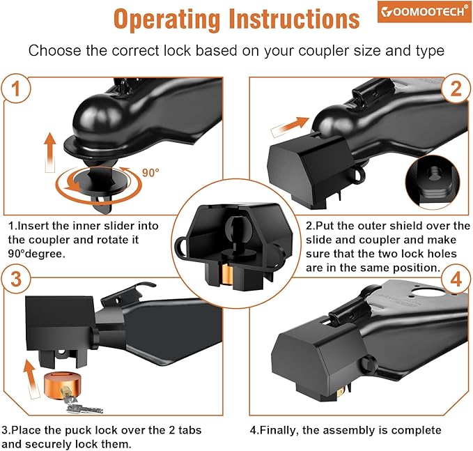 Heavy Duty Trailer Hitch Locks, 2" & 2-5/16" Couplers, Anti-Theft Trailer Tongue Lock, 3 Keys, Alloy Steel, Weather Resistant
