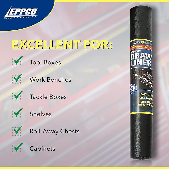 EPPCO Enterprises Tool Box Drawer Liner 12-inch Wide x 72” Long Non-Slip Tools Chest Mat, Black