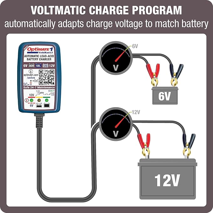 Tecmate Optimate 1 VoltMATIC, TM-401a, Bronze Series: 4-Step 6V / 12V (0.6A), Battery Charger & maintainer,Blue