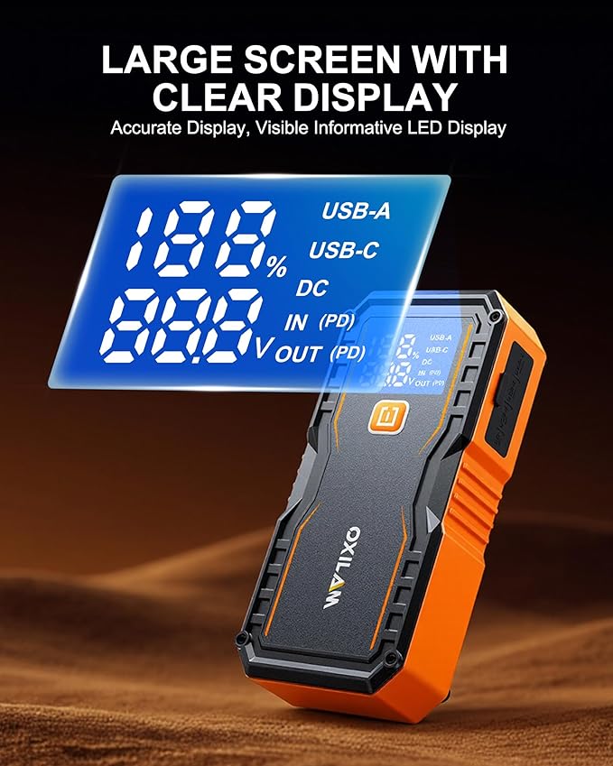 OXILAM 24000mAh Jump Starter for All Gas & Diesel Engines, 10000A Battery Jumper Starter Portable, 12V Jump Box with Quick Charger, Extended Jumper Cable, LED Display, USB, DC, Type C Port & LED Light