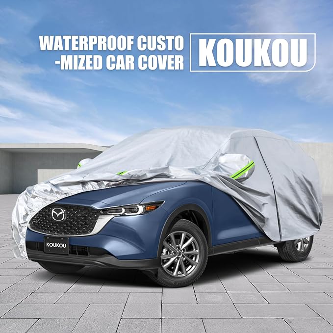 Koukou SUV Car Cover Custom Fit Mazda CX-5 from 2012 to 2025, Waterproof Car Cover All Weather for Automobiles Outdoor Indoor with Zipper Door, Sun Rain Dust Snow Protection.